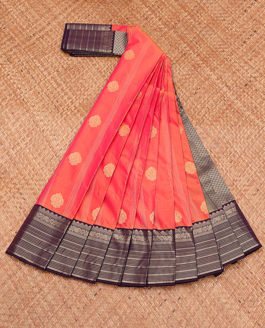 Orange Budget Silk Saree, Beautified with Zari Buttas, Complemented by a Contrast Traditional Zari Border, Grand Pallu, and a Contrast Blouse