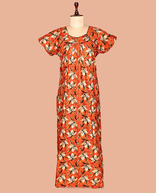 Orange Cotton-Blended Nighty