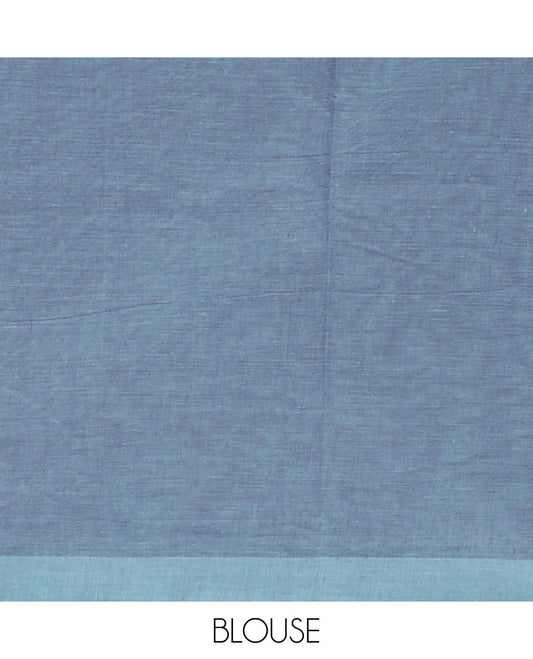 Blue-grey unique  buttas Coimbatore cotton saree, plain border & uniquely designed pallu