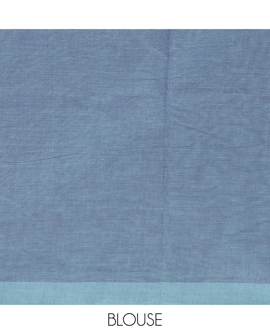 Blue-grey unique  buttas Coimbatore cotton saree, plain border & uniquely designed pallu