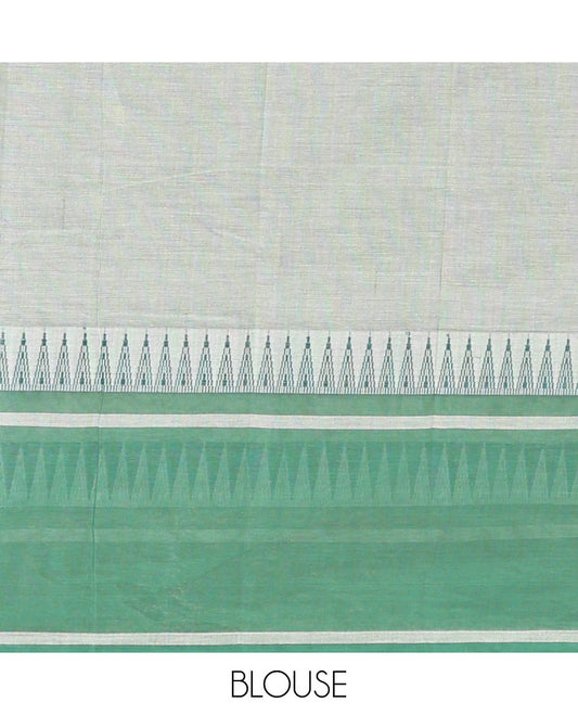Baby pink plain chirala cotton saree, contrast rettai pettu thread temple border & striped pallu
