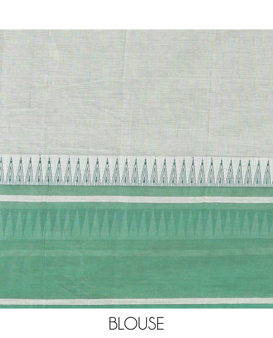 Baby pink plain chirala cotton saree, contrast rettai pettu thread temple border & striped pallu