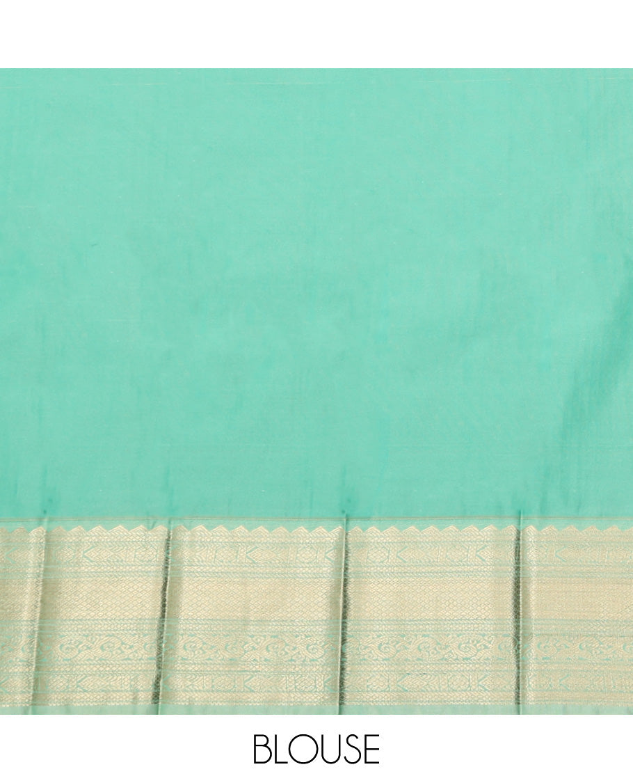 Blue Budget Silk Saree, Woven with Zari Buttas and Checks, a Contrast Traditional Zari Border, Jaal Pallu, and a Contrast Blouse