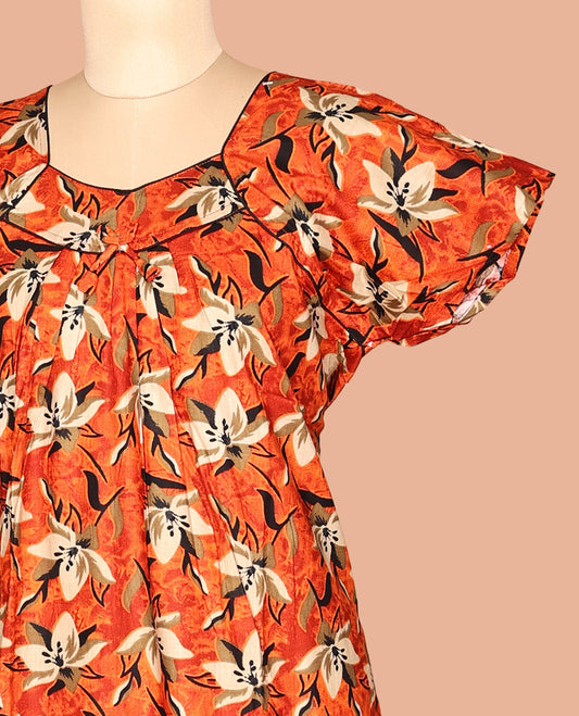 Orange Cotton-Blended Nighty