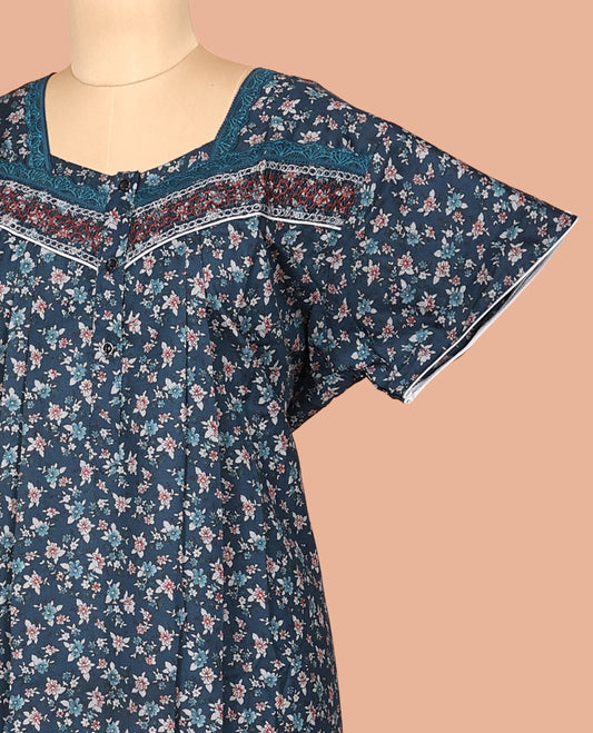 Blue Cotton-Blended Nighty