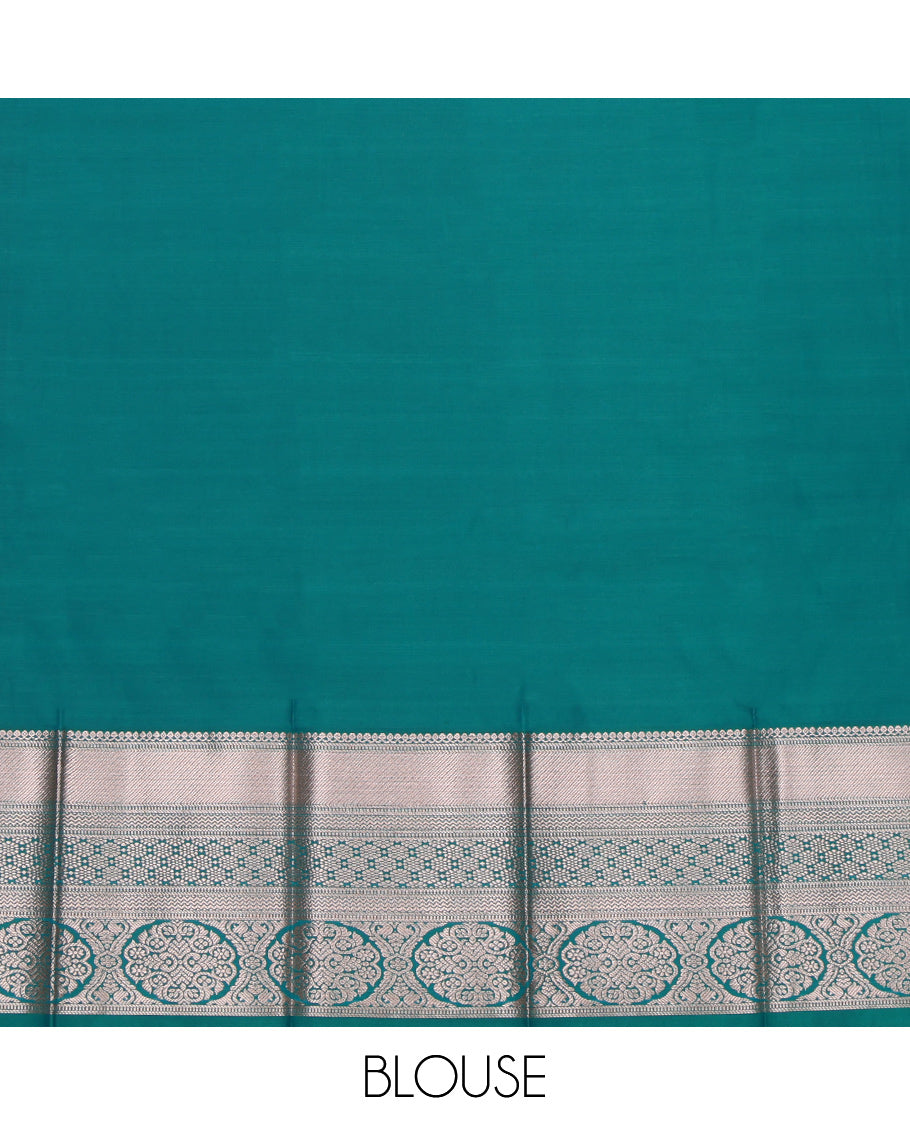 Navy Blue Budget Silk Saree, Gleamed Up with Zari Buttas, Complemented by a Contrast Traditional Zari Border, Grand Pallu, and a Contrast Blouse