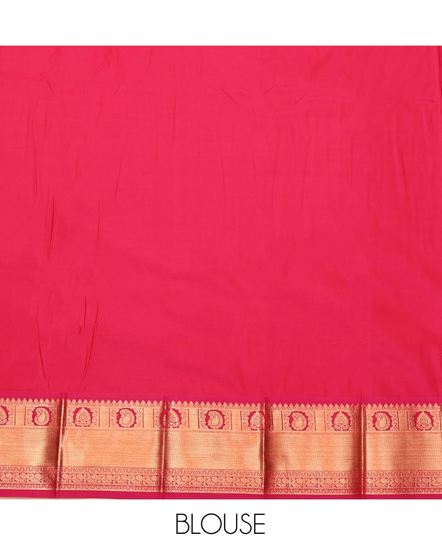Green Budget Silk Saree, Decorated with Jacquard Design, Complemented by a Contrast Traditional Zari Border, Jaal Pallu, and Contrast Blouse