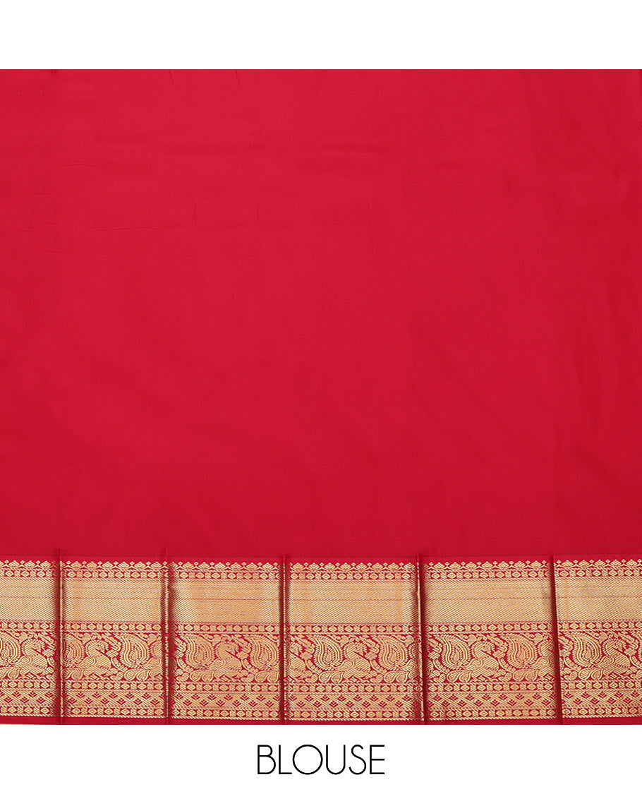 Lavender Budget Silk Saree, Delicately Woven with Zari Buttas Enclosed Checks All Over Its Body, Complemented by Contrast Traditional Zari Border of Peacock Designs, Grand Pallu, and Paired with a Contrast Blouse