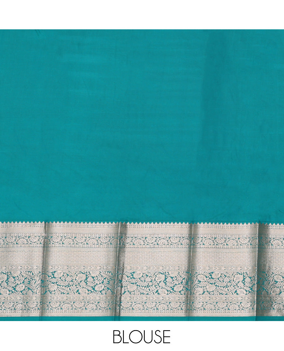 Light Peach Budget Silk Saree, Showcasing Jacquard Design, Complemented by Contrast Traditional Zari Border, a Grand Pallu and a Contrast Blouse