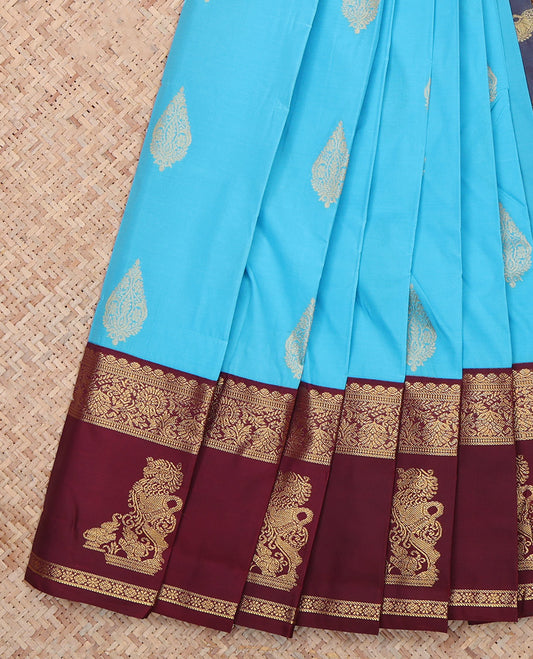 Blue Elephant Design Budget Silk Saree