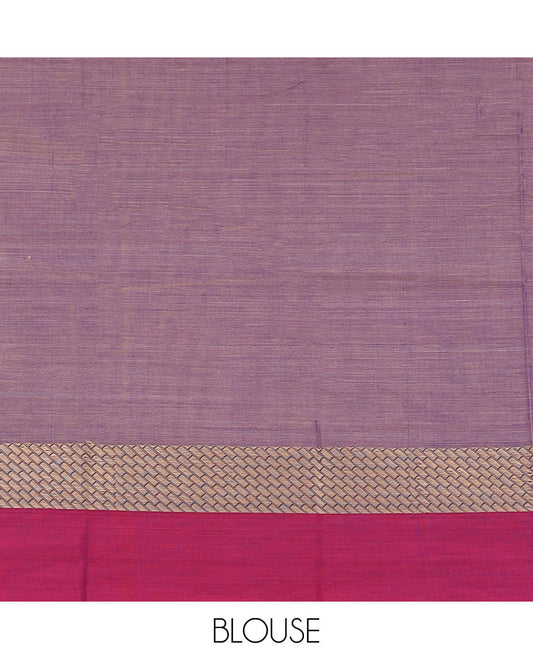 Violet buttas Narayanpet cotton saree, contrast peacock design border & striped pallu