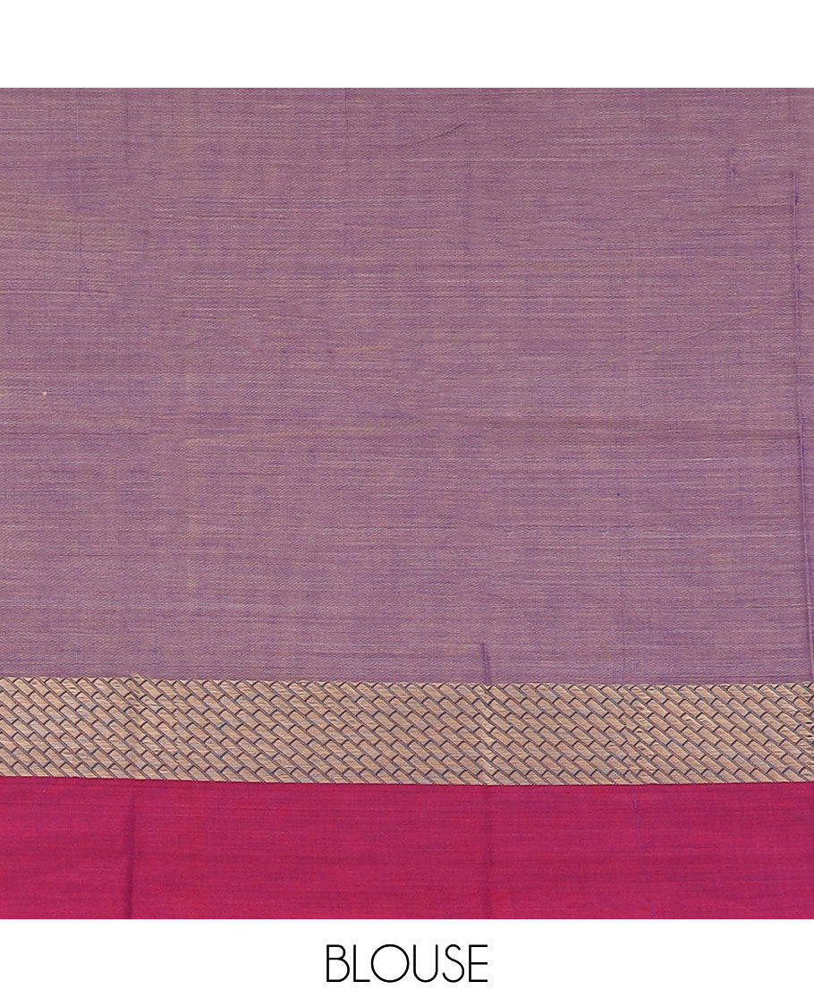 Violet buttas Narayanpet cotton saree, contrast peacock design border & striped pallu