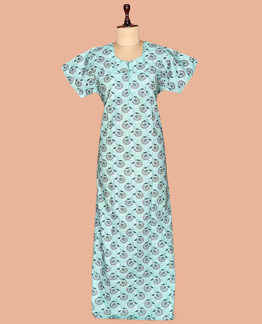 Blue Cotton-Blended Nighty