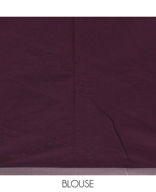 Chocolate brown checks & buttas Coimbatore cotton saree, contrast plain border & pallu of intricate designs