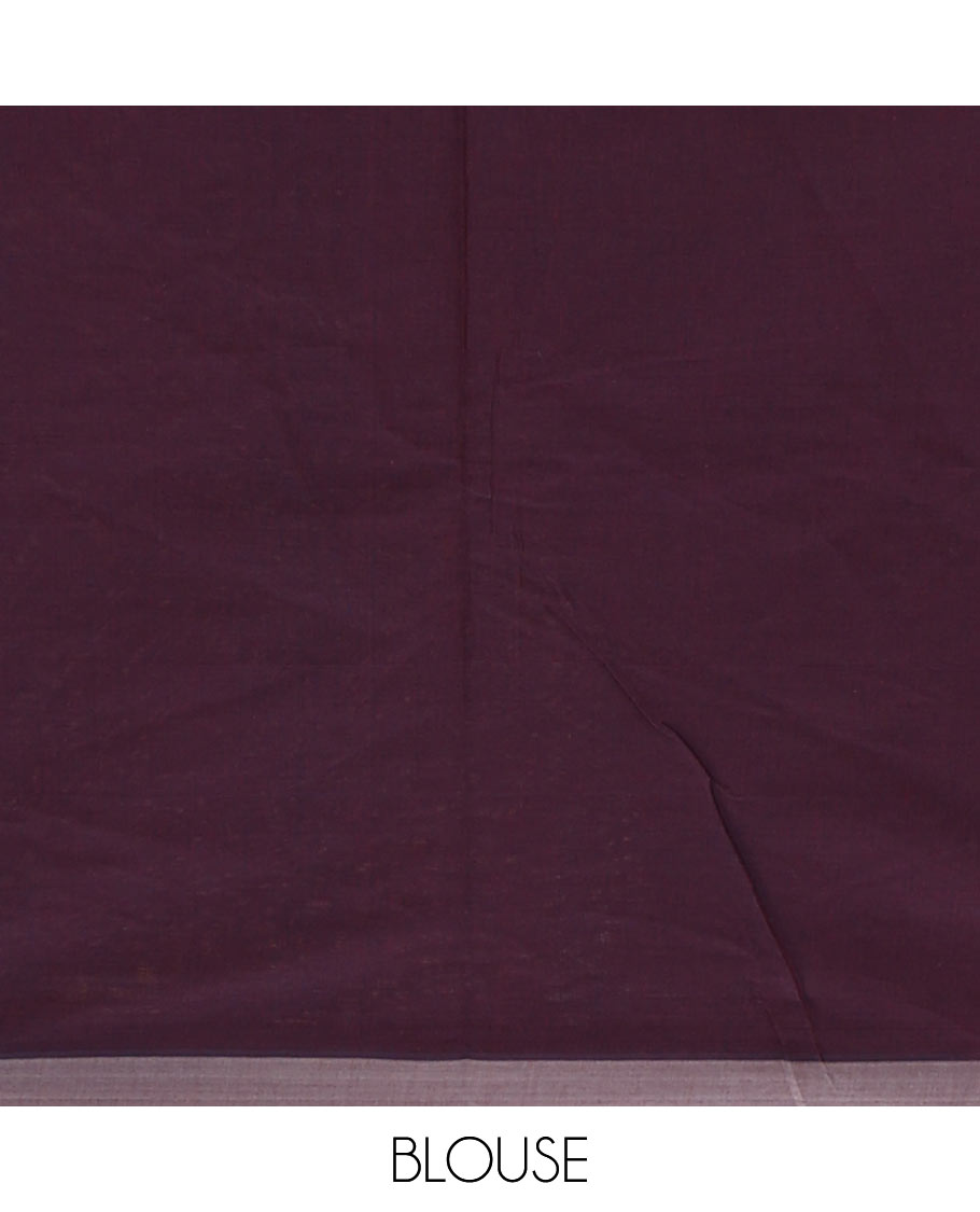 Chocolate brown checks & buttas Coimbatore cotton saree, contrast plain border & pallu of intricate designs