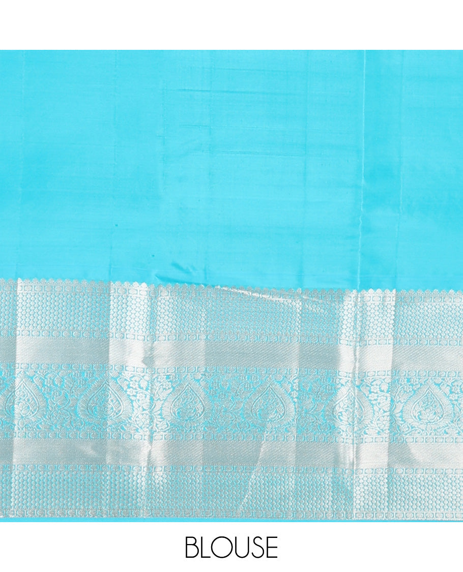 Parrot green muniya buttas Vasundhara silk mix, contrast border, and pallu of geometric zari designs