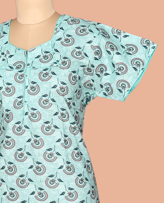 Blue Cotton-Blended Nighty