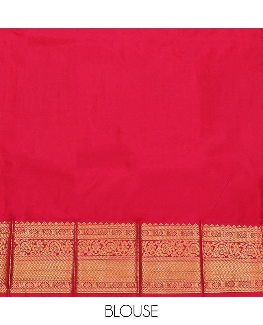 Green Budget Silk Saree, Detailed with Zari Buttas and Stripes, Complemented by a Contrast Traditional Zari Border, Grand Pallu, and a Contrast Blouse