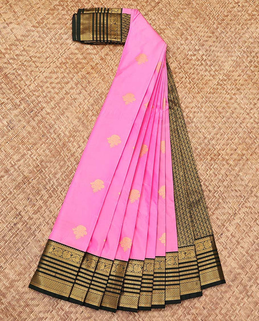 Pink Budget Silk Saree, Woven with Zari Buttas, a Contrast Traditional Zari Border, Grand Pallu, and a Contrast Blouse