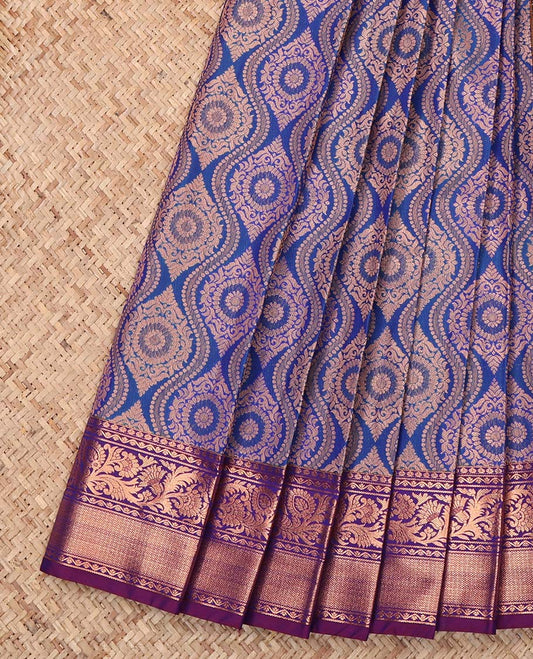 Blue Budget Silk Saree, Richly Detailed with Jacquard Design, Complemented by a Contrast Traditional Zari Border, Grand Pallu, and a Contrast Blouse