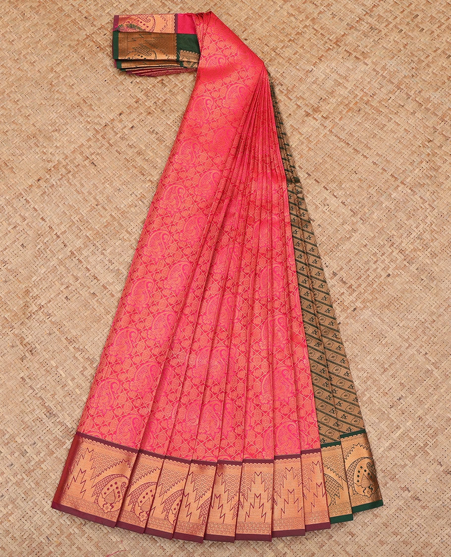 Pink Budget Silk Saree, Woven with Jacquard Design, a Contrast Traditional Zari Border, Grand Pallu, and a Contrast Blouse
