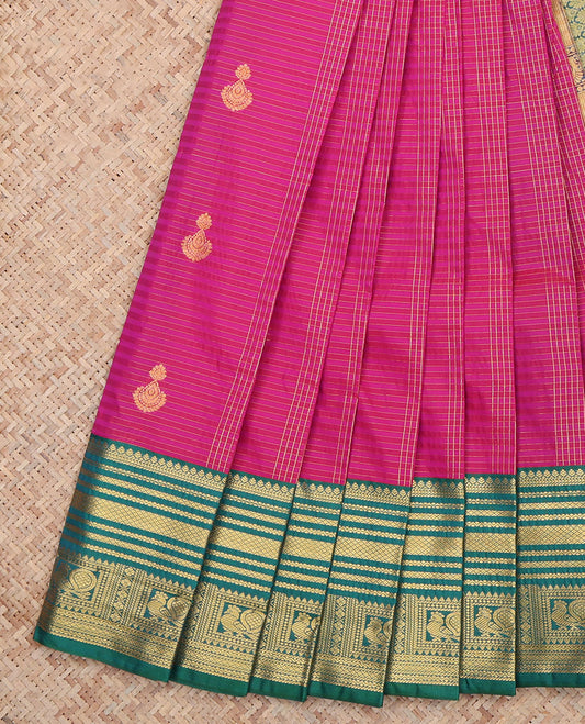 Pink Zari Butta and Checks Budget Silk Saree