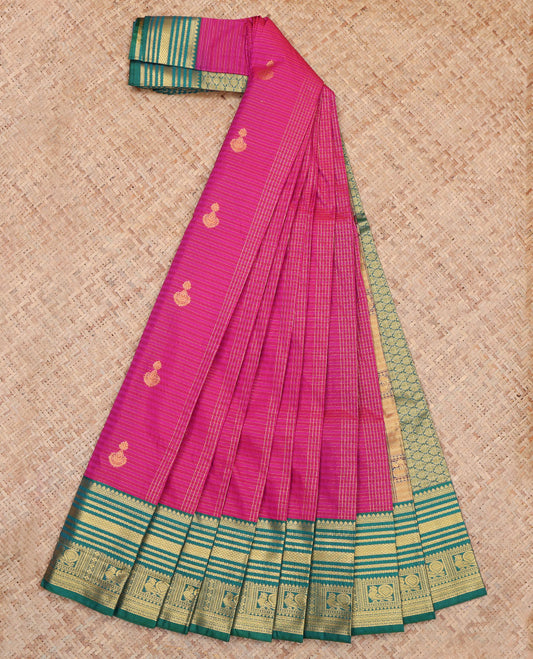 Pink Zari Butta and Checks Budget Silk Saree
