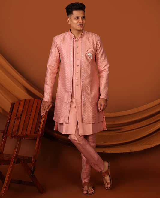 Pink Plain Men's Kurta Set