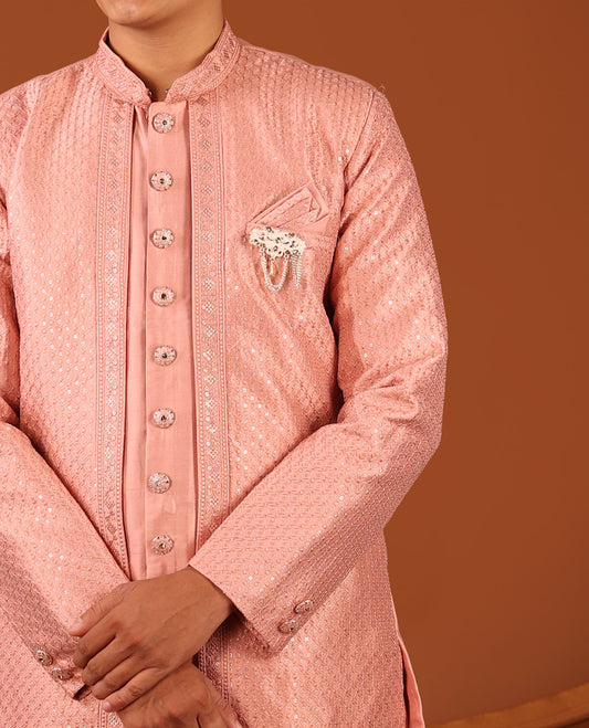 Pink Plain Men's Kurta Set