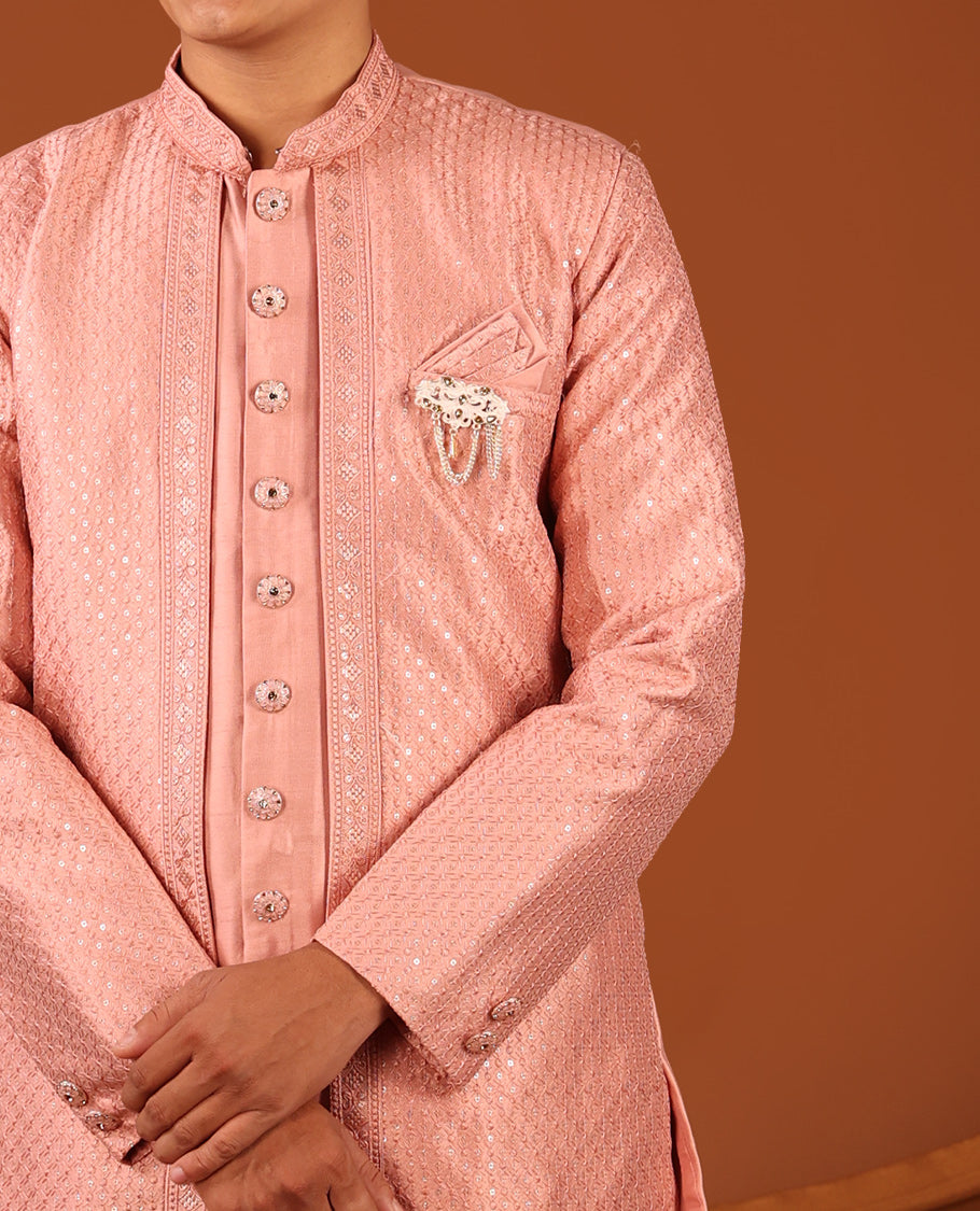 Pink Plain Men's Kurta Set