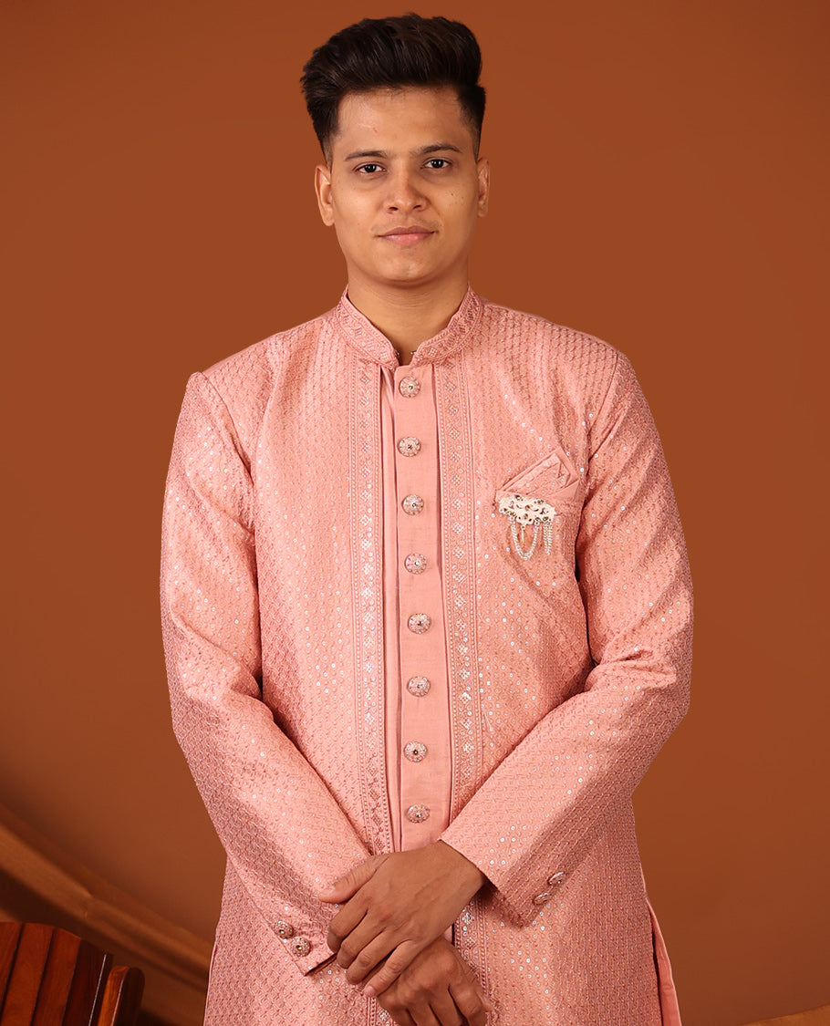 Pink Plain Men's Kurta Set