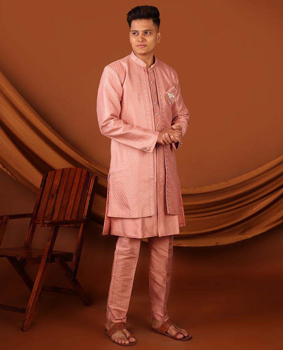 Pink Plain Men's Kurta Set