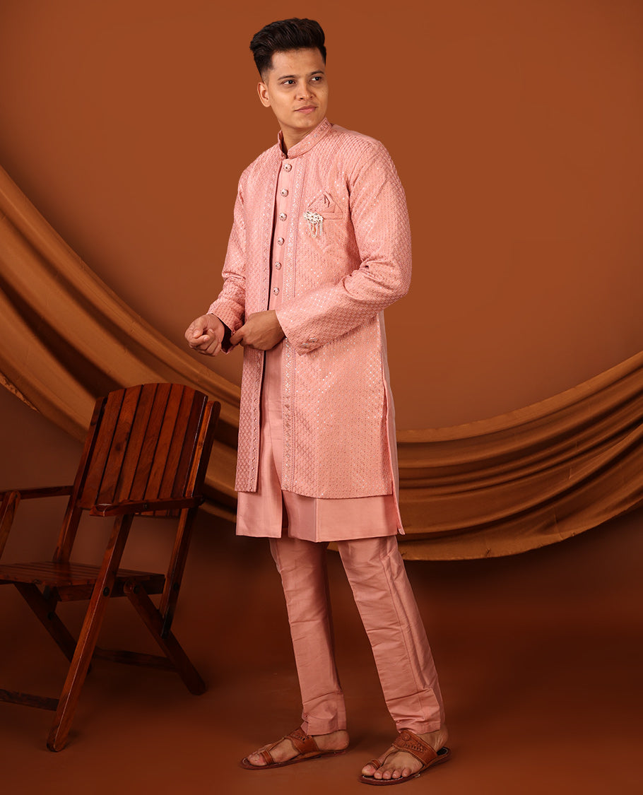 Pink Plain Men's Kurta Set