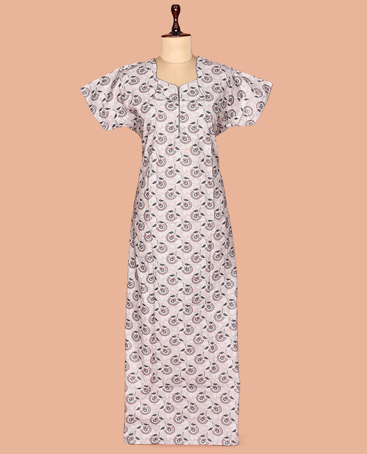 Grey Cotton-Blended Nighty