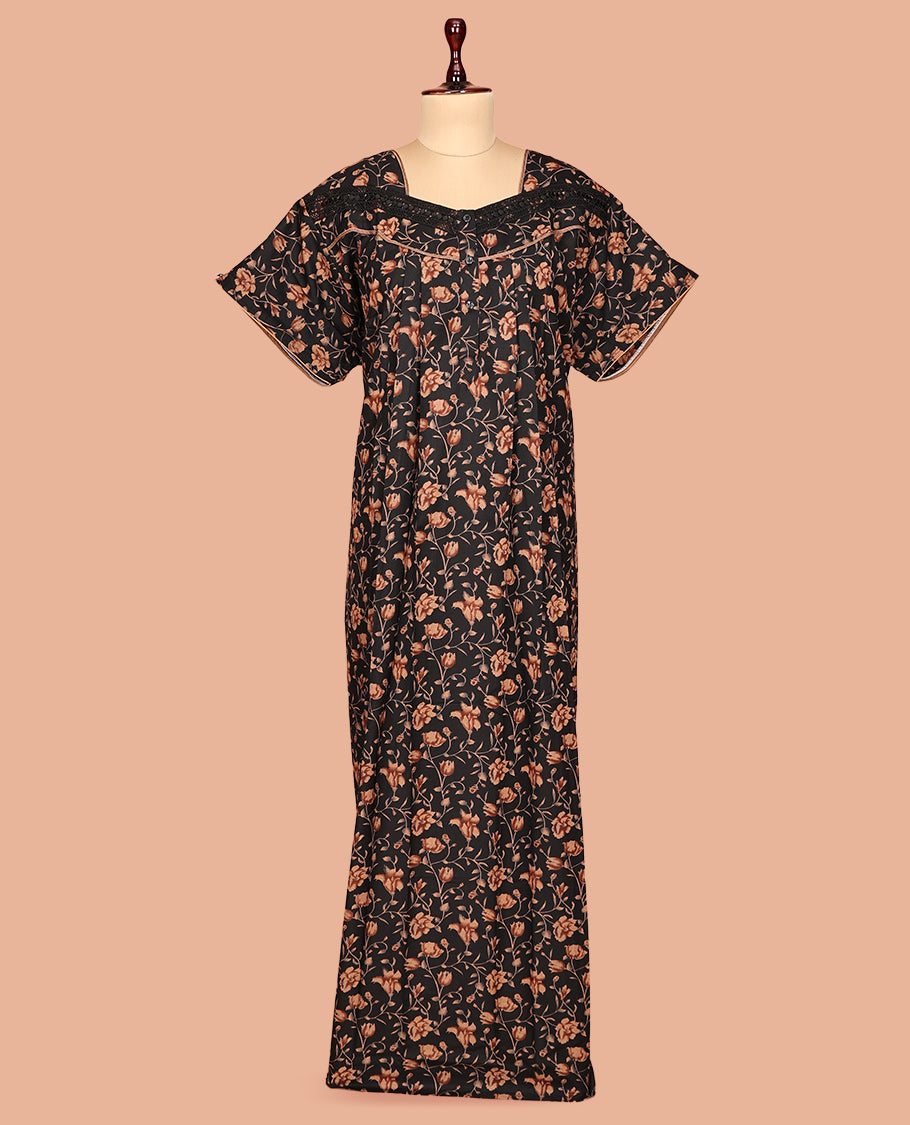 Black Cotton-Blended Nighty