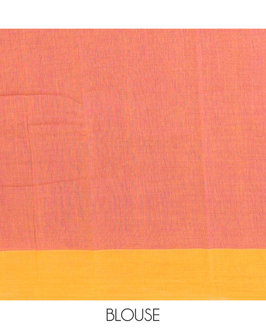 Pink floral motifs printed chirala cotton saree, contrast leaf creeper border & diamond patterned floral print pallu