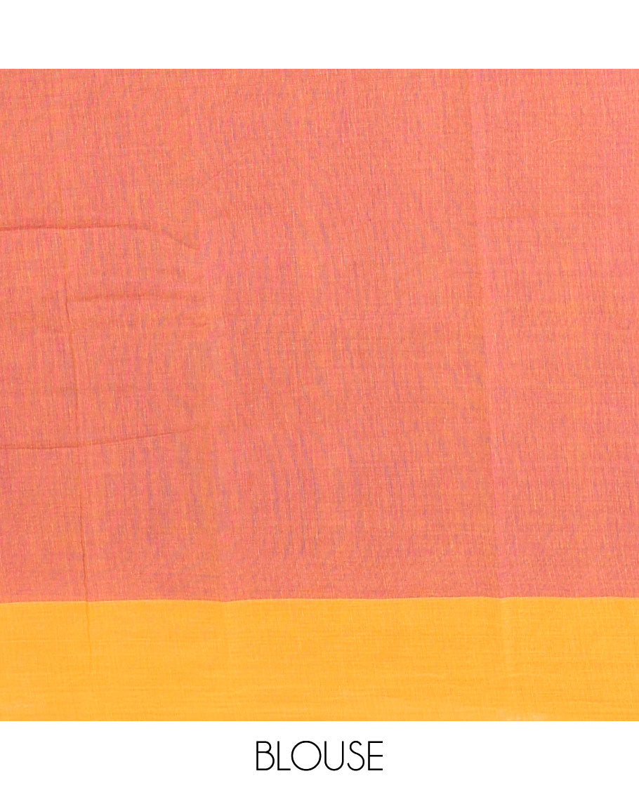 Pink floral motifs printed chirala cotton saree, contrast leaf creeper border & diamond patterned floral print pallu