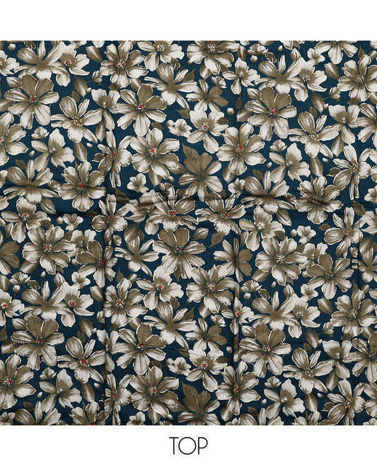 Blue material chudidar set, floral printed top, plain bottom and floral printed dupatta