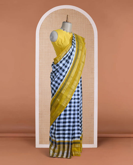 Multi-color checked gadwal silk saree, contrast rettai pettu traditional zari design border & pallu of traditional designs