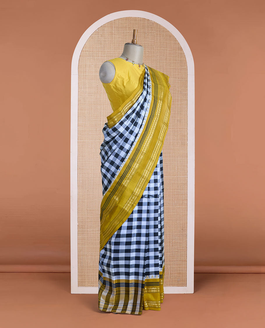 Multi-color checked gadwal silk saree, contrast rettai pettu traditional zari design border & pallu of traditional designs