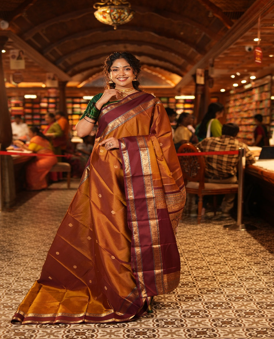 Mustard Kanchipuram Chettinad Saree