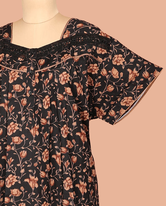 Black Cotton-Blended Nighty