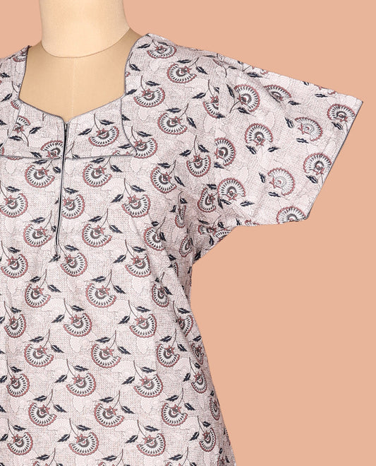 Grey Cotton-Blended Nighty