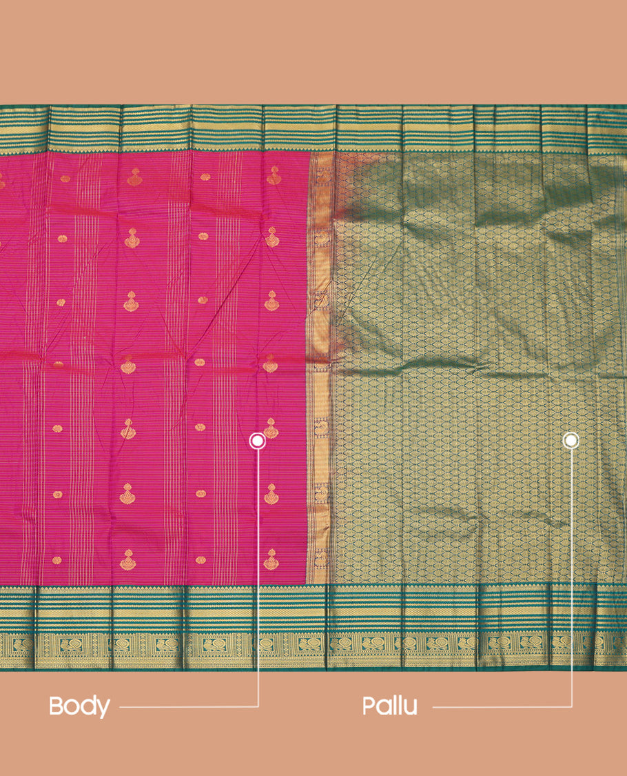 Pink Zari Butta and Checks Budget Silk Saree