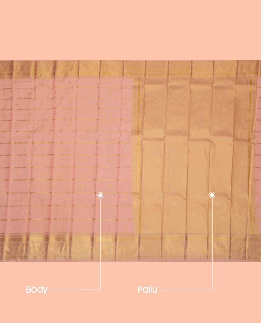 Pink Budget Silk Saree, Woven with Zari Buttas, Complemented by Traditional Zari Border, a Jaal Pallu and a Matching Blouse