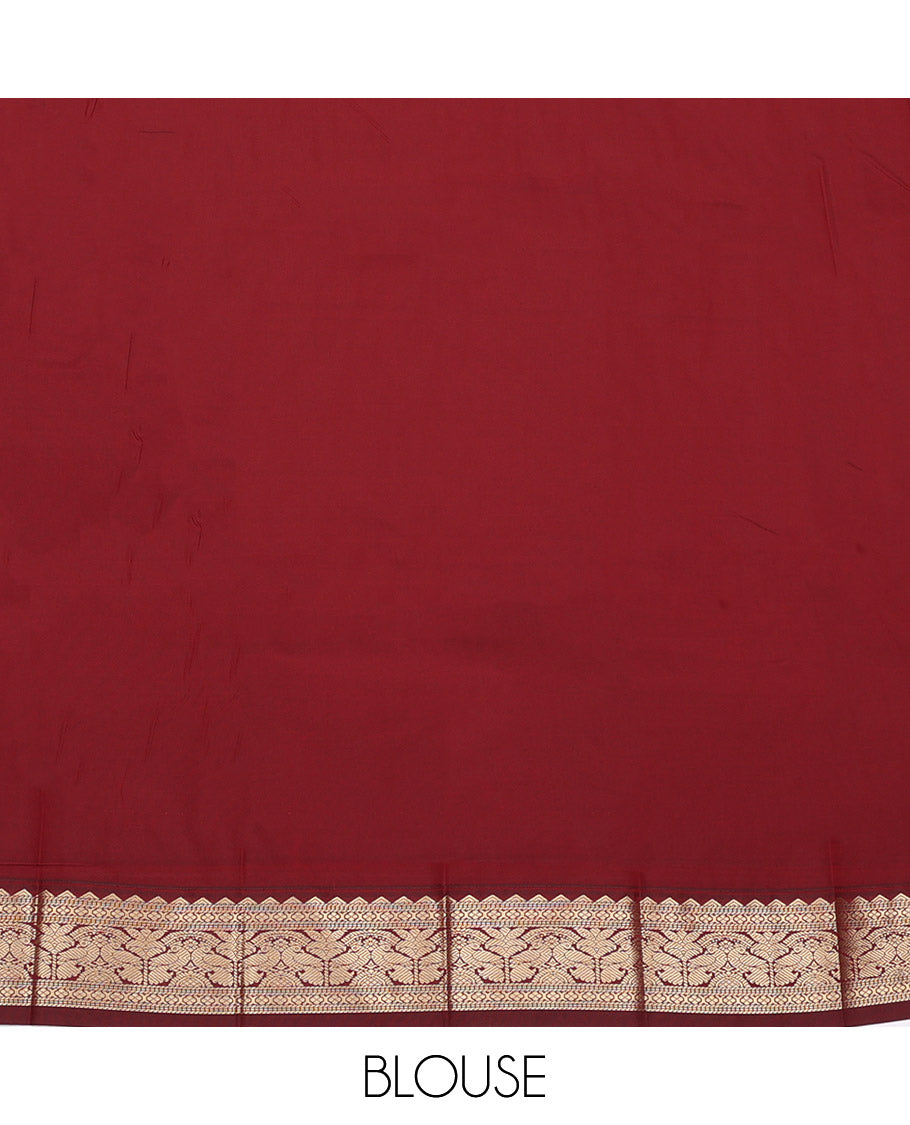 Orange Budget Silk Saree, Sparsely Sparkled with Zari Buttas and Stripes, Complemented by a Contrast Traditional Zari Border, Grand Pallu, and a Contrast Blouse