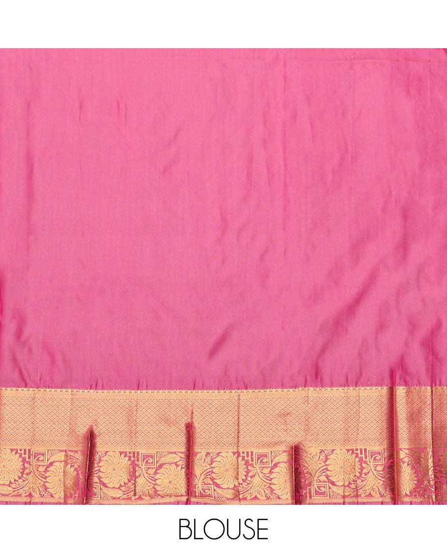 Blue Budget Silk Saree, Adorned with Zari Buttas, Complemented by Contrast Traditional Zari Border, a Grand Jaal Pallu and a Contrast Blouse