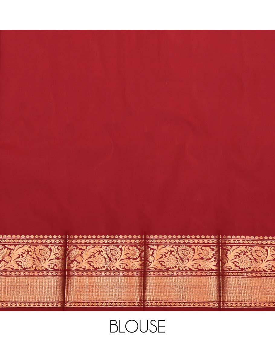Blue Budget Silk Saree, Richly Detailed with Jacquard Design, Complemented by a Contrast Traditional Zari Border, Grand Pallu, and a Contrast Blouse