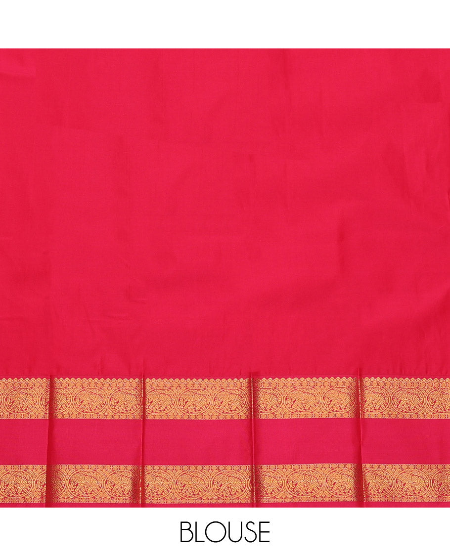 Purple Budget Silk Saree, Delicately Woven with Zari Buttas, Complemented by a Contrast Traditional Zari Rettai Pettu Border, Grand Pallu, and Contrast Blouse
