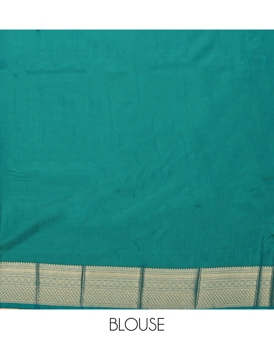 Green Budget Silk Saree, Ornamented with Zari Buttas, Highlighted by a Traditional Zari Border, Intricate Pallu, and a Matching Blouse